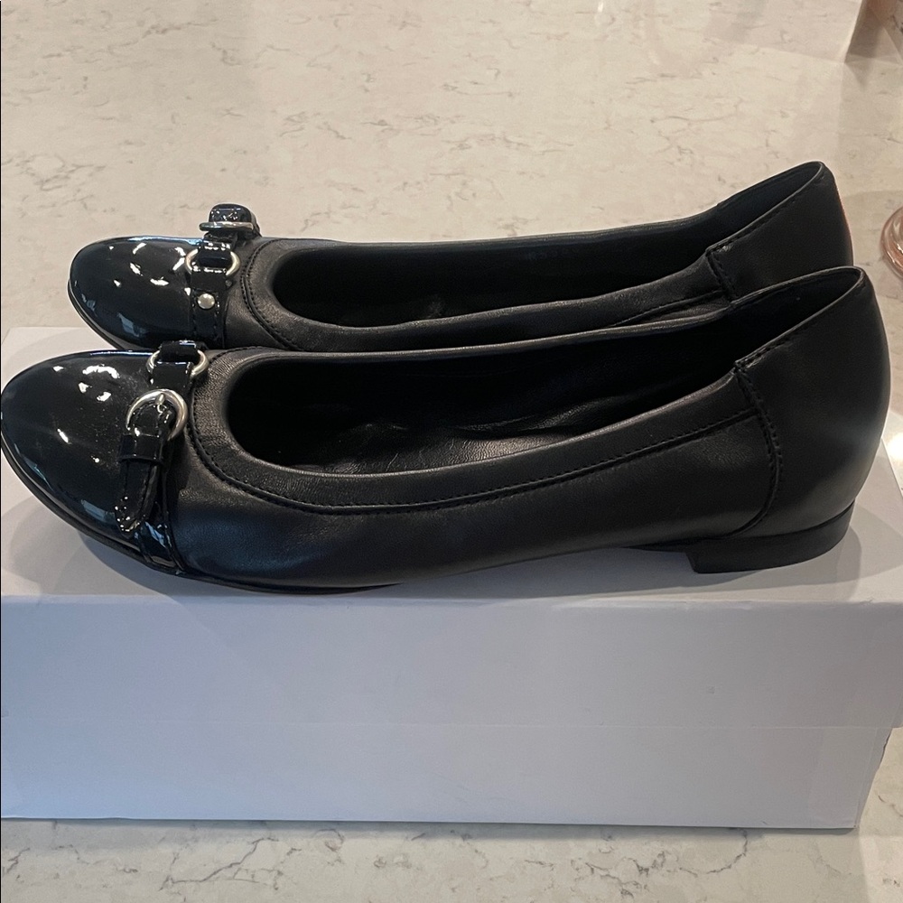 AGL Black Patent Leather Flats with Buckle Detail - Picture 2 of 5